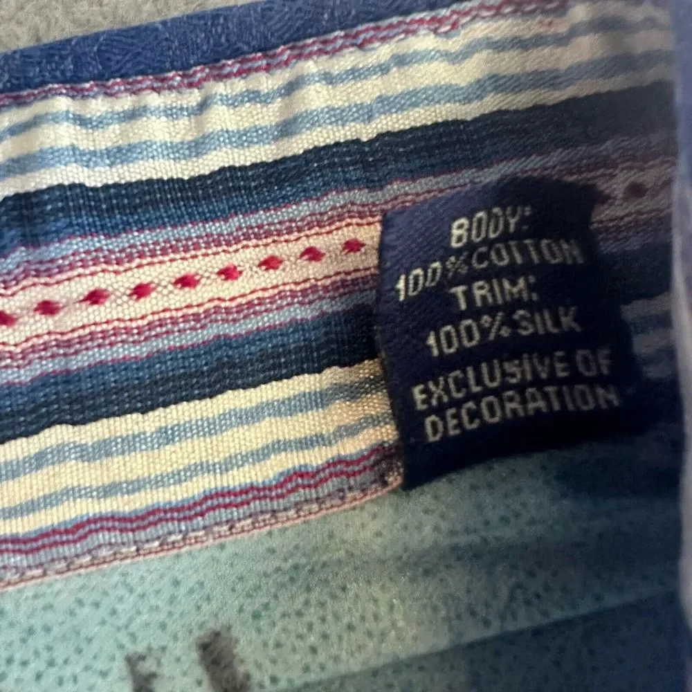 Robert Graham Old Money Size Medium Flip Cuff Blue Striped Button Up Shirt Top‎